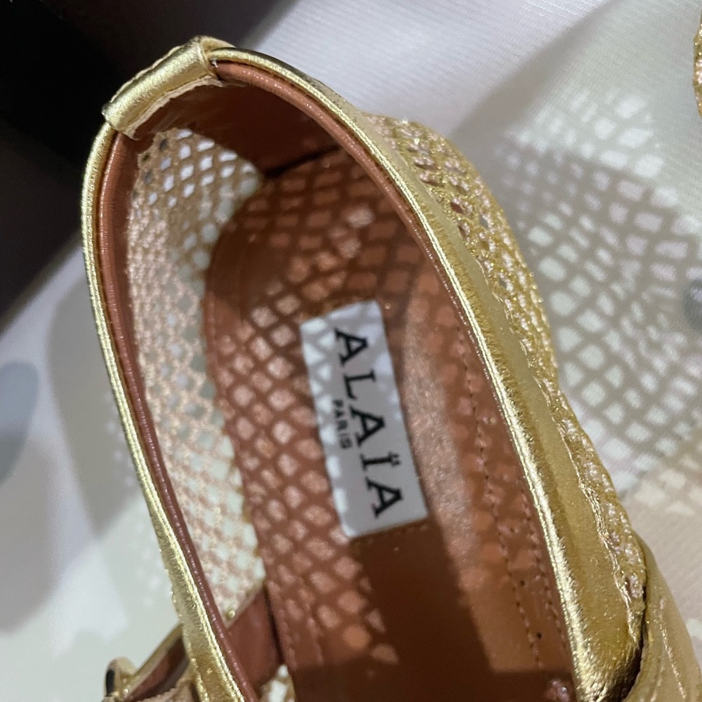 Alaïa Metallic Gold Mesh Mary Jane Shoes - Picture 3 of 12